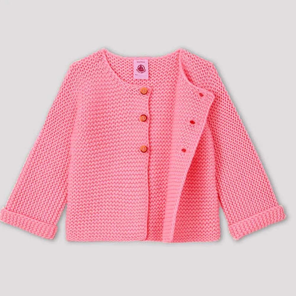 FF Thick Knit Neckless Dark Pink Cardigan 7840