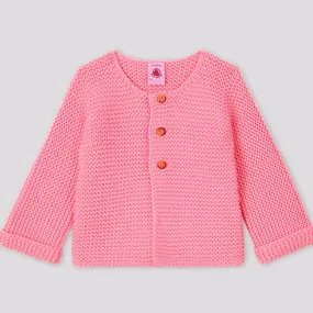 FF Thick Knit Neckless Dark Pink Cardigan 7840