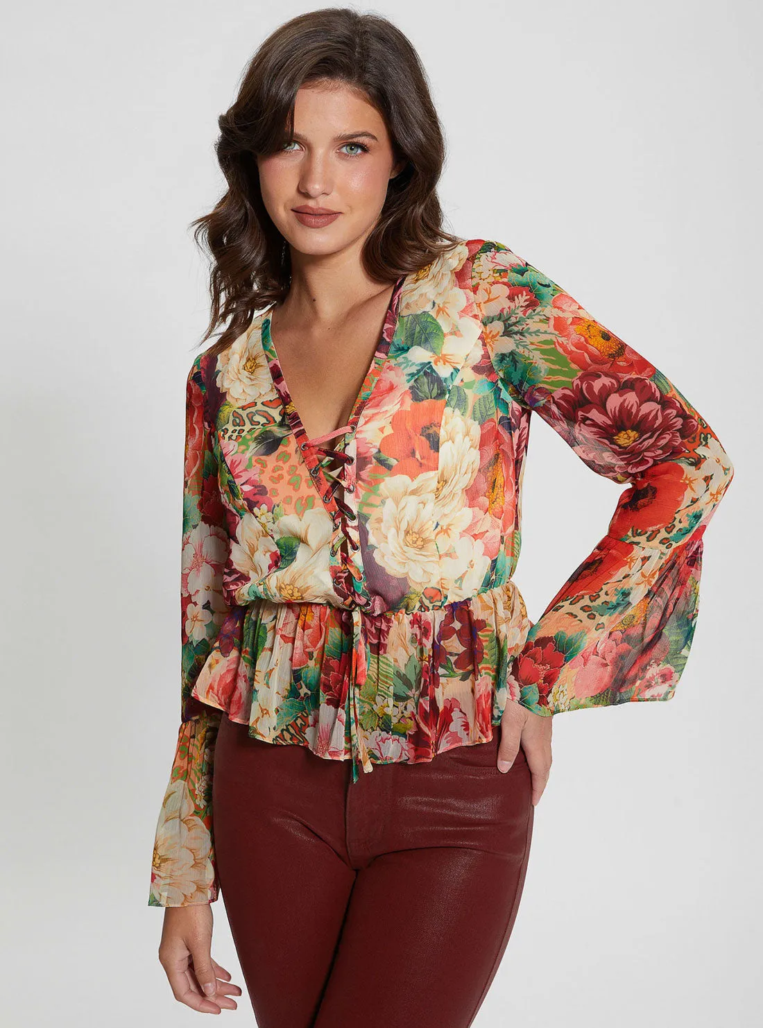 Floral Print Long Sleeve Demi Top