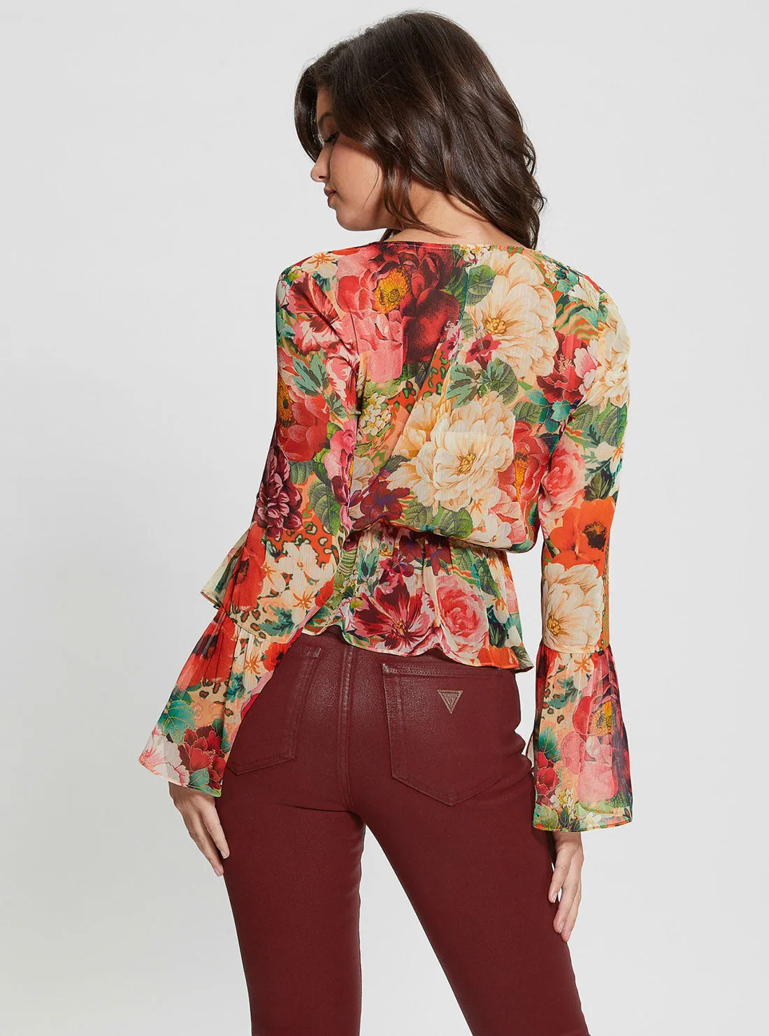 Floral Print Long Sleeve Demi Top