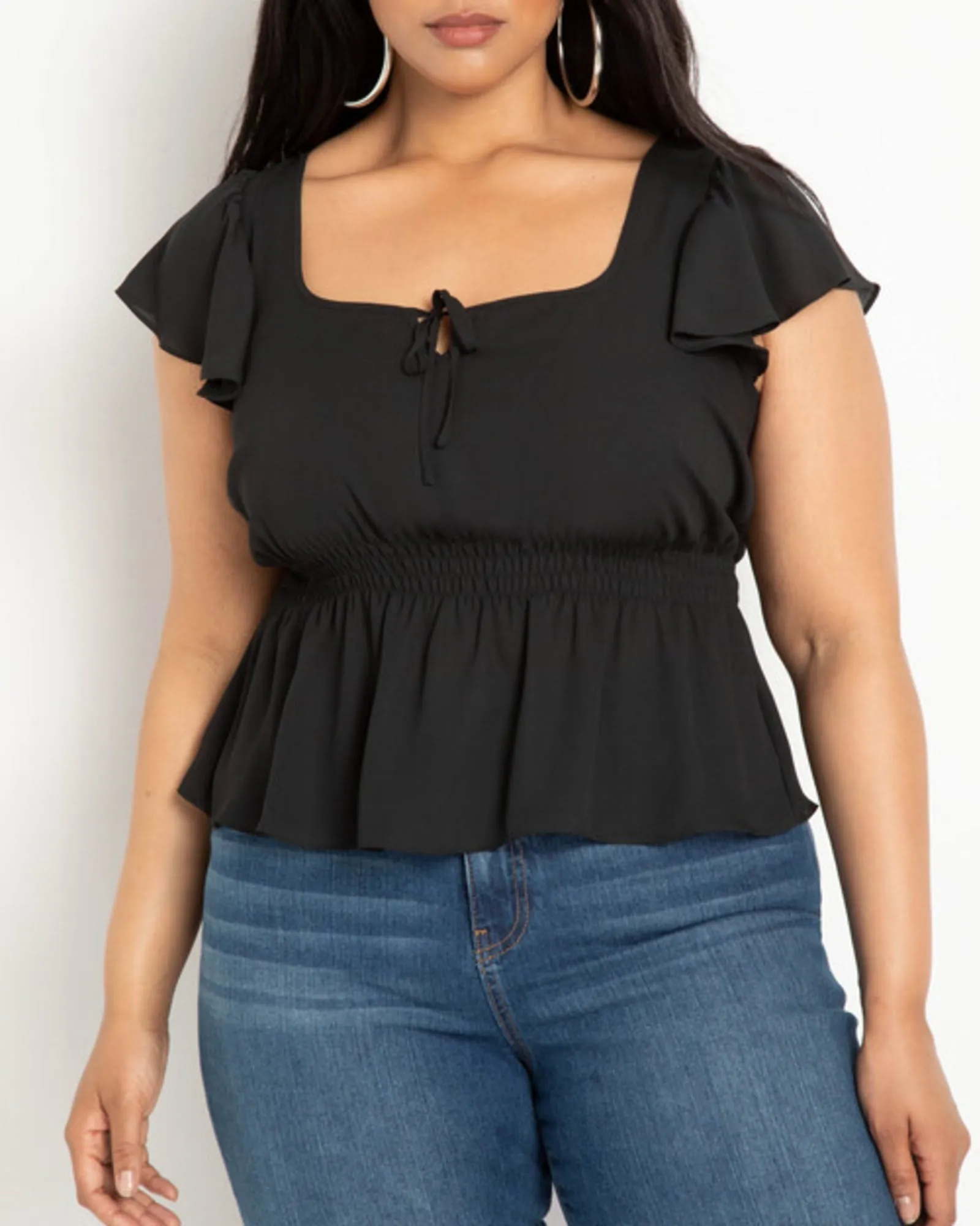 Flutter Sleeve Peplum Blouse | Totally Black