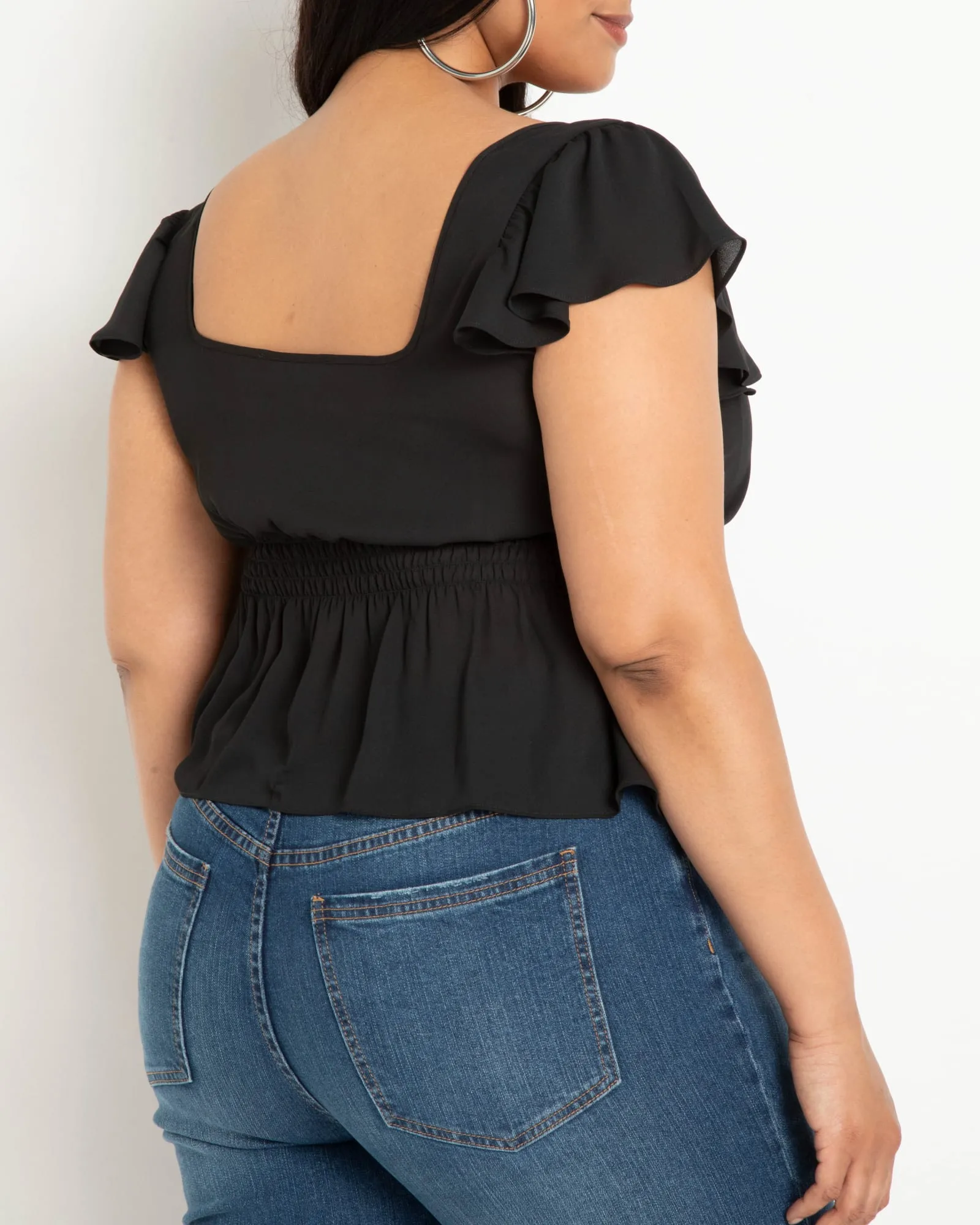 Flutter Sleeve Peplum Blouse | Totally Black