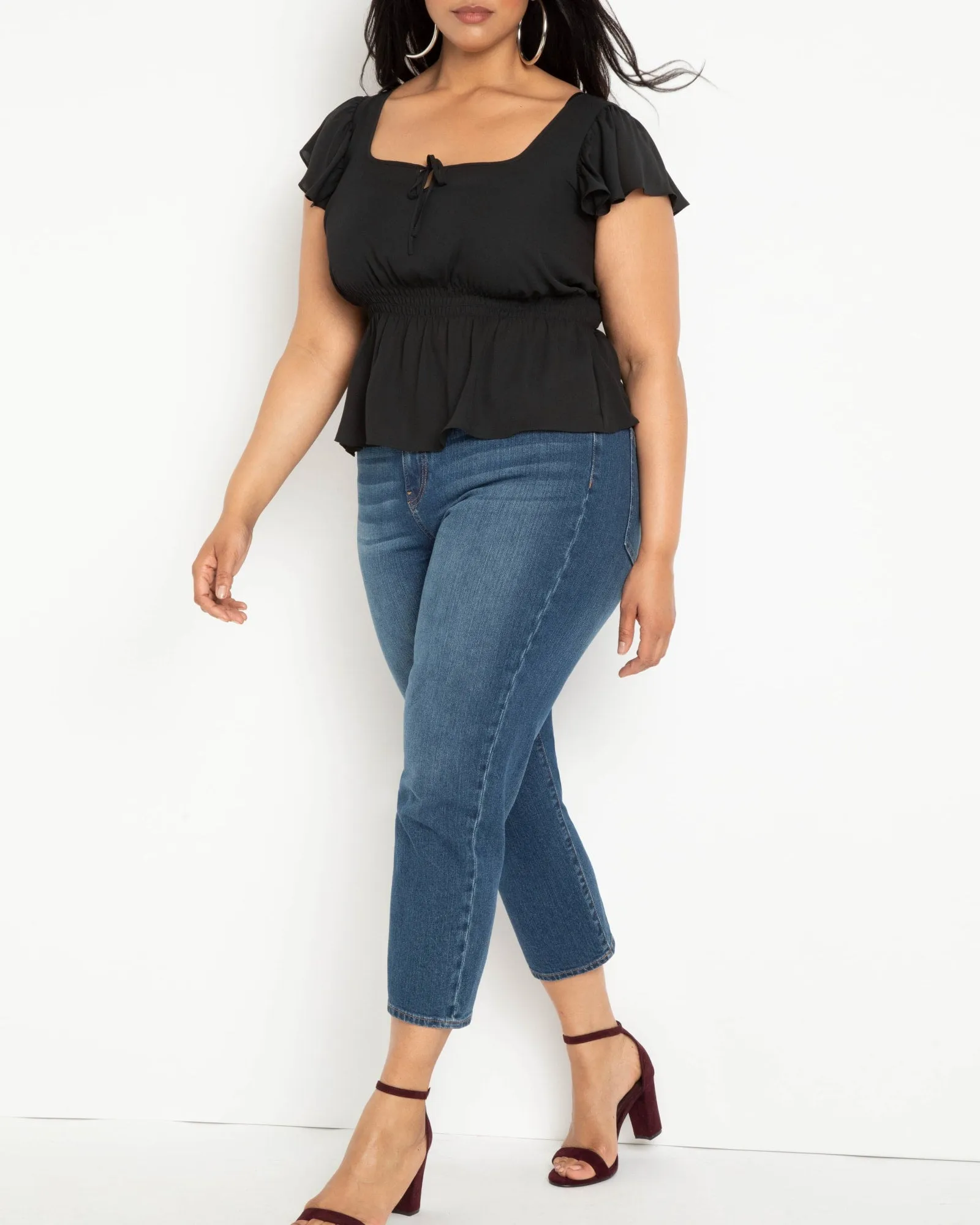 Flutter Sleeve Peplum Blouse | Totally Black