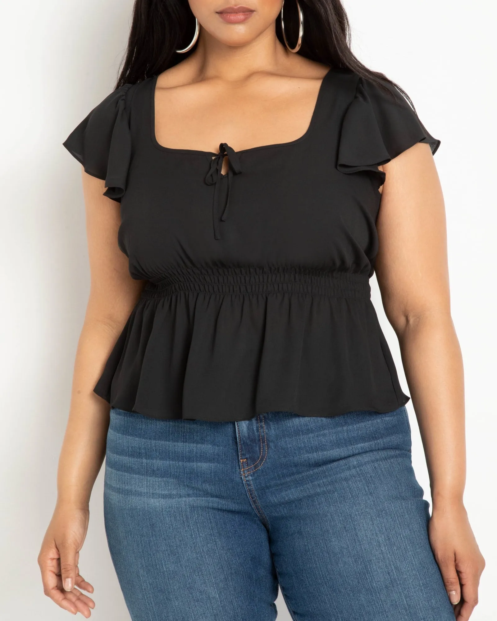 Flutter Sleeve Peplum Blouse | Totally Black