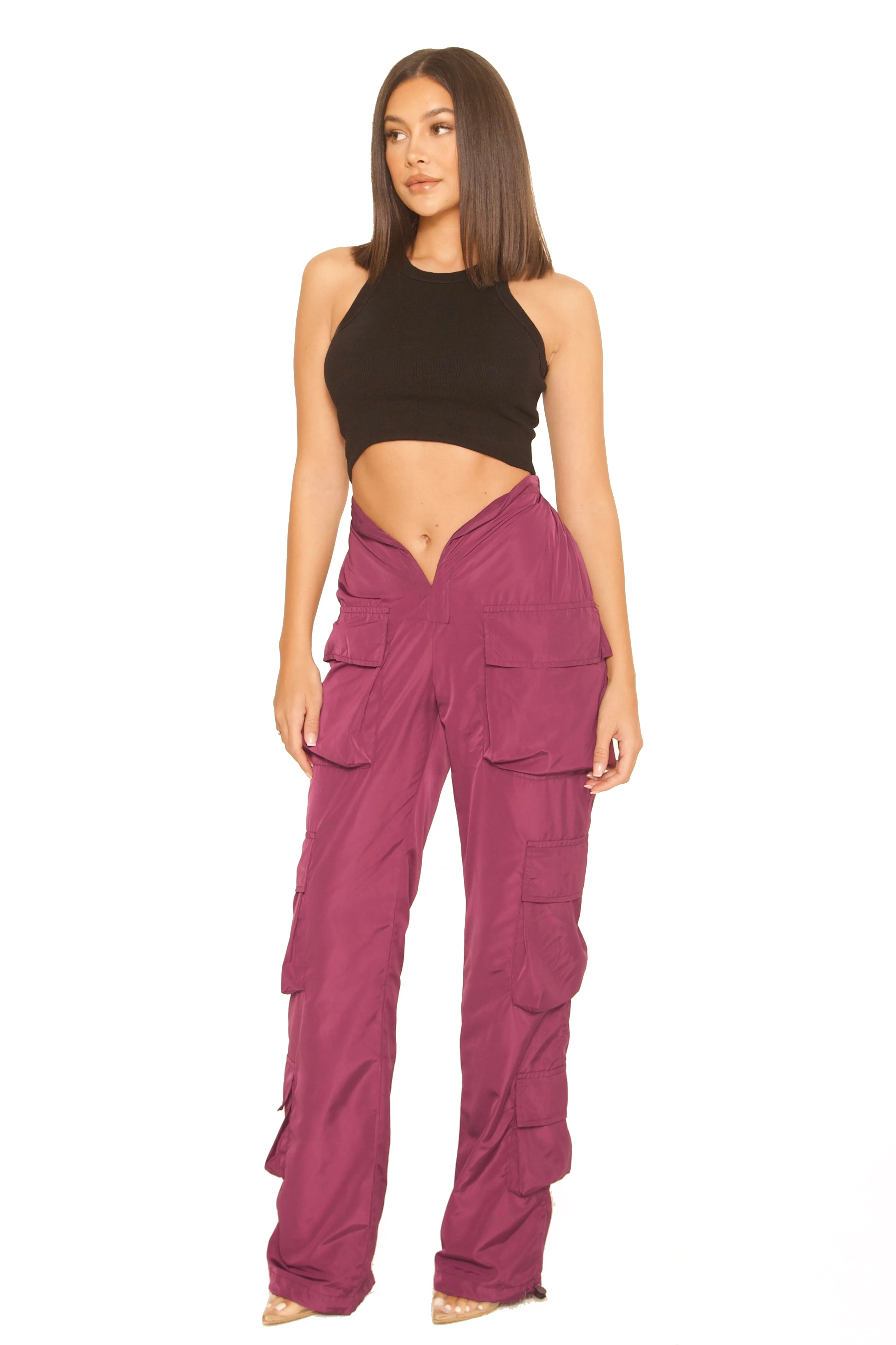 Front Split Cargo Pants Purple