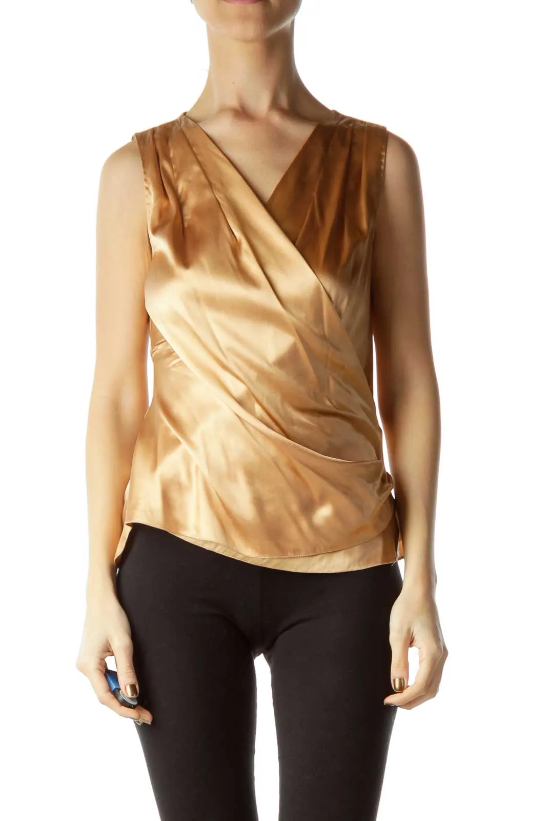 Gold Sleeveless Wrap Blouse