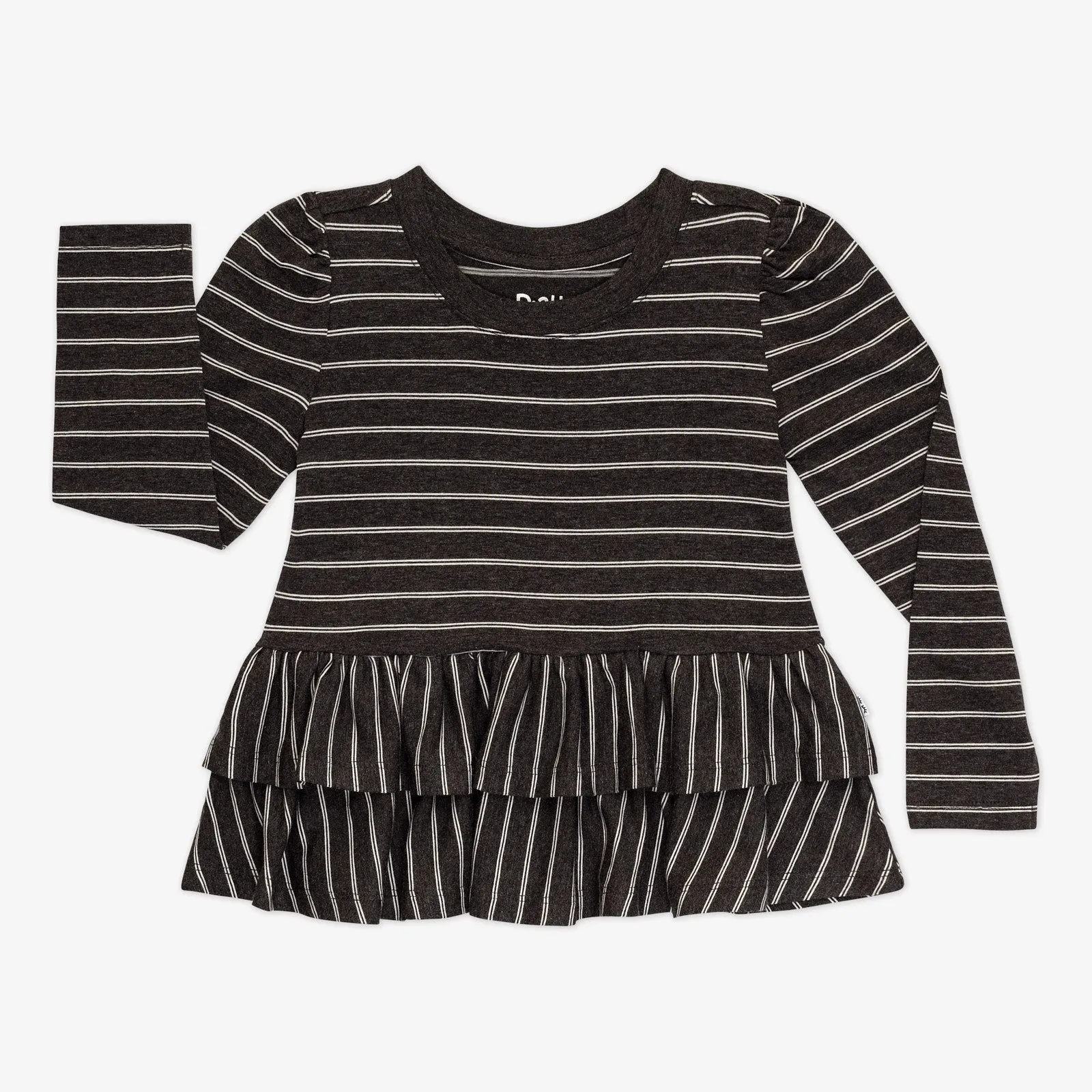 Heather Black Stripes Tiered Peplum Top