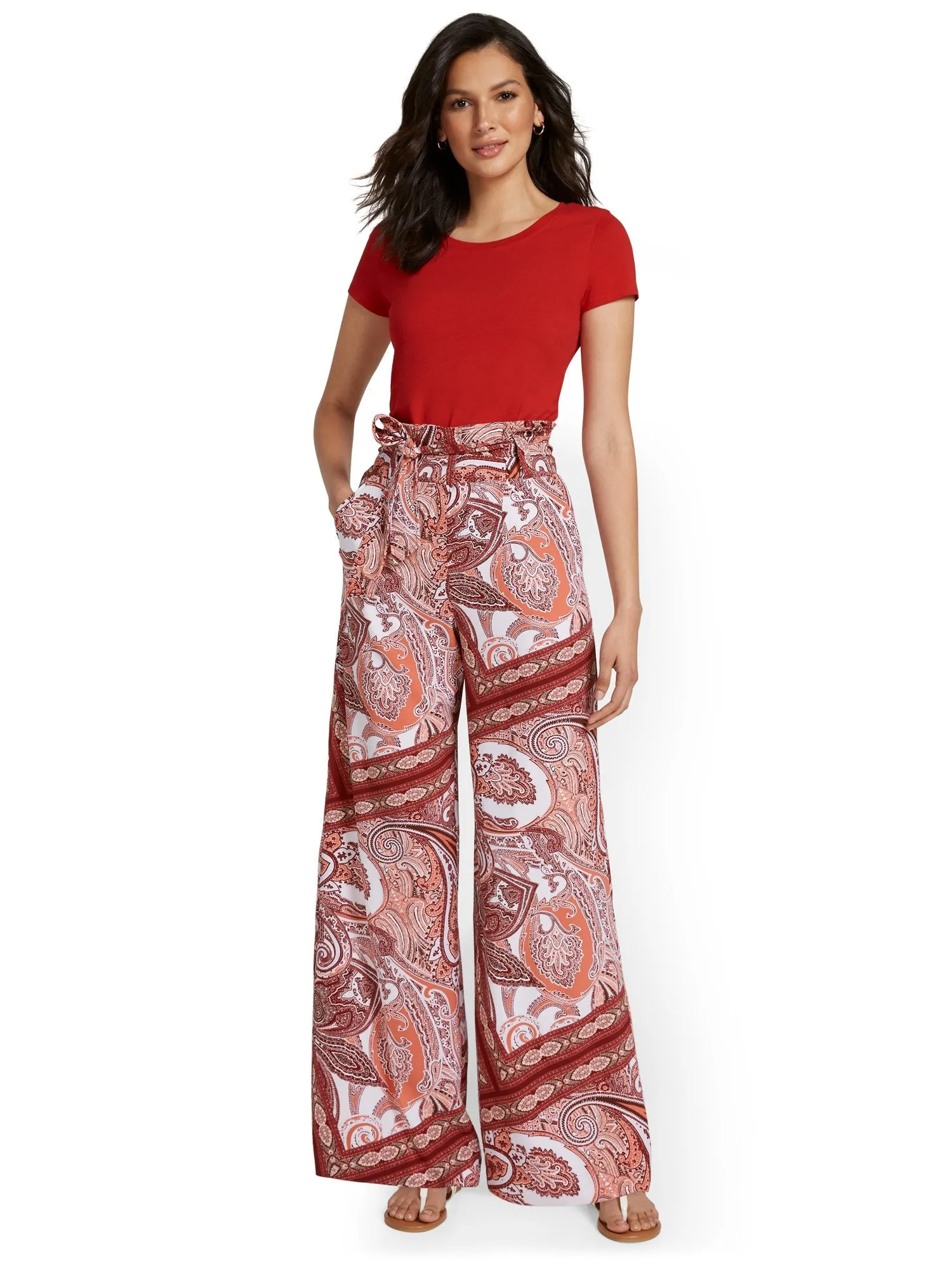 High-Waisted Paperbag Wide-Leg Pant