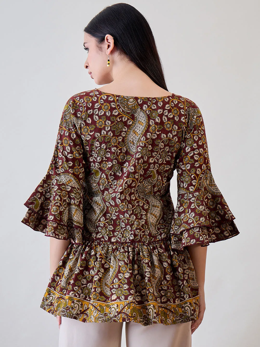 Kalamkari Ethnic Printed Cotton Peplum Top