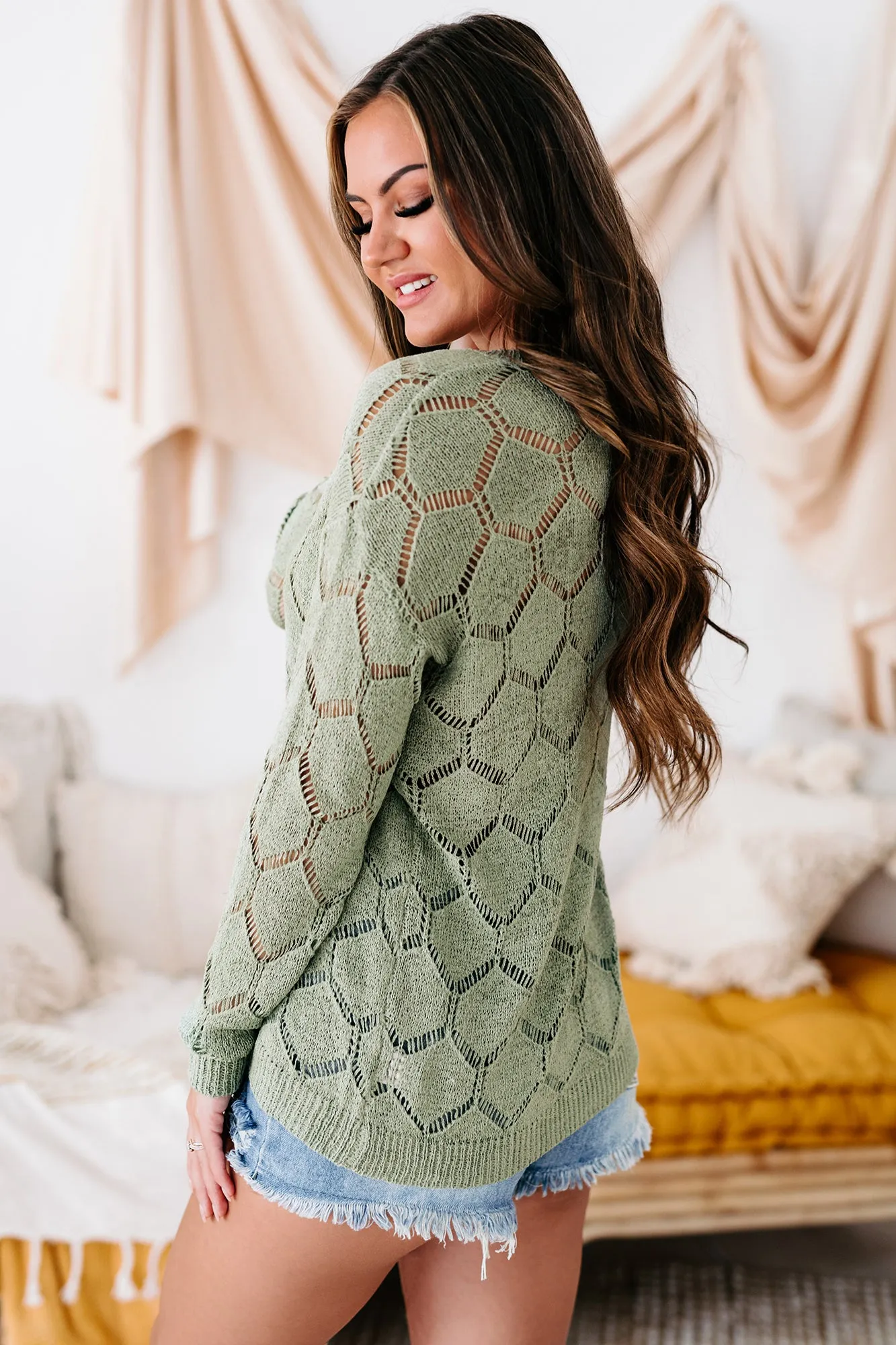 Lauralei Geometric Knit Sweater (Sage)