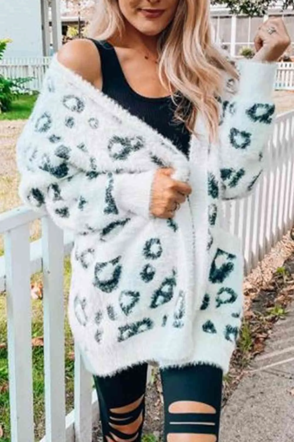 Leopard Open Front Cardigan with Pockets