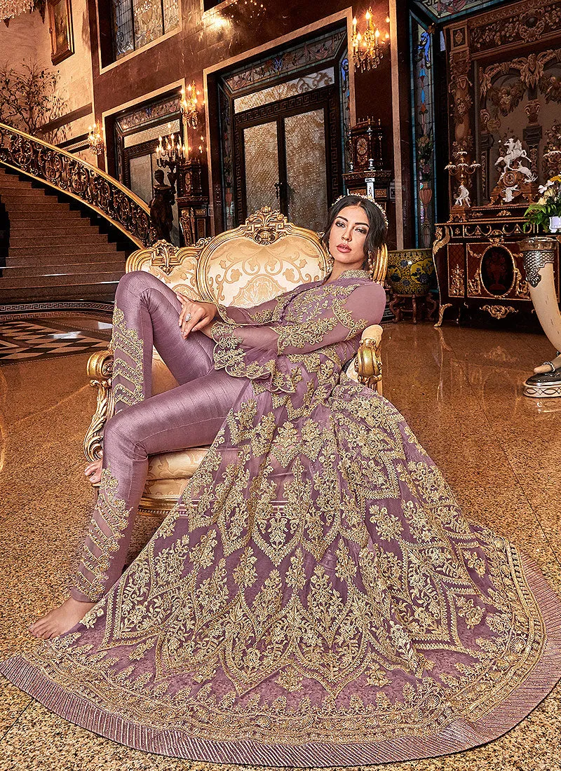 Lilac Purple Embroidered Designer Lehenga/Pants Suit