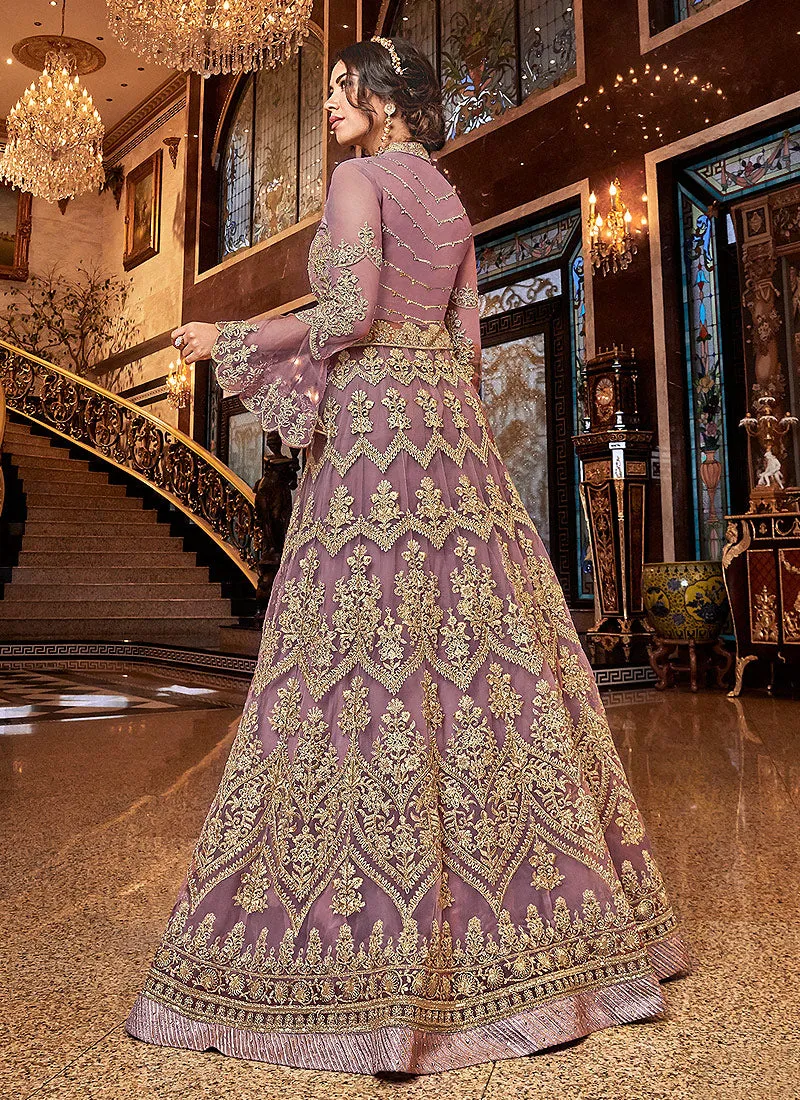 Lilac Purple Embroidered Designer Lehenga/Pants Suit