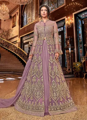 Lilac Purple Embroidered Designer Lehenga/Pants Suit