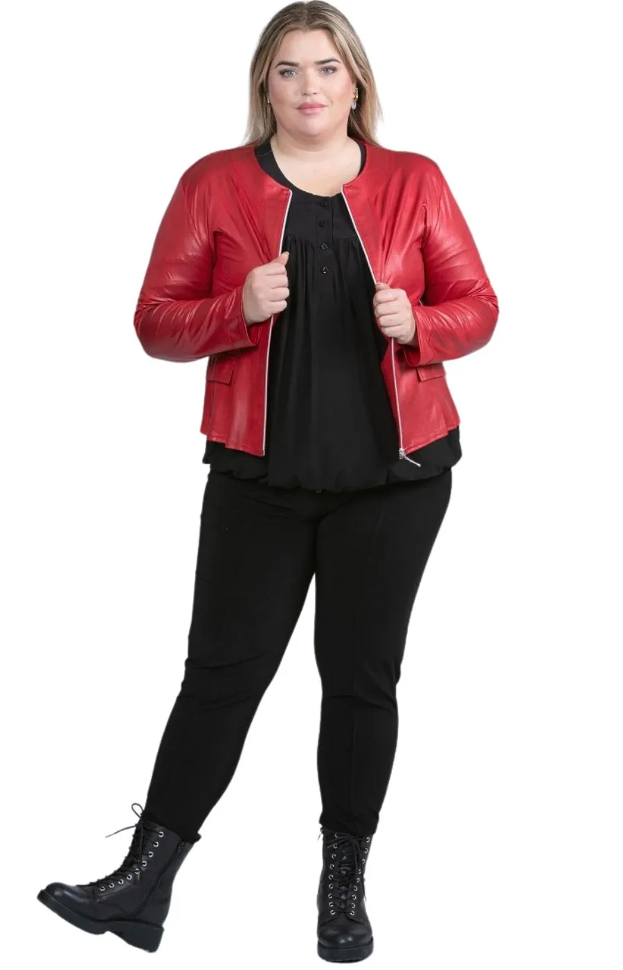 Magna Leather Look Jacket in Red