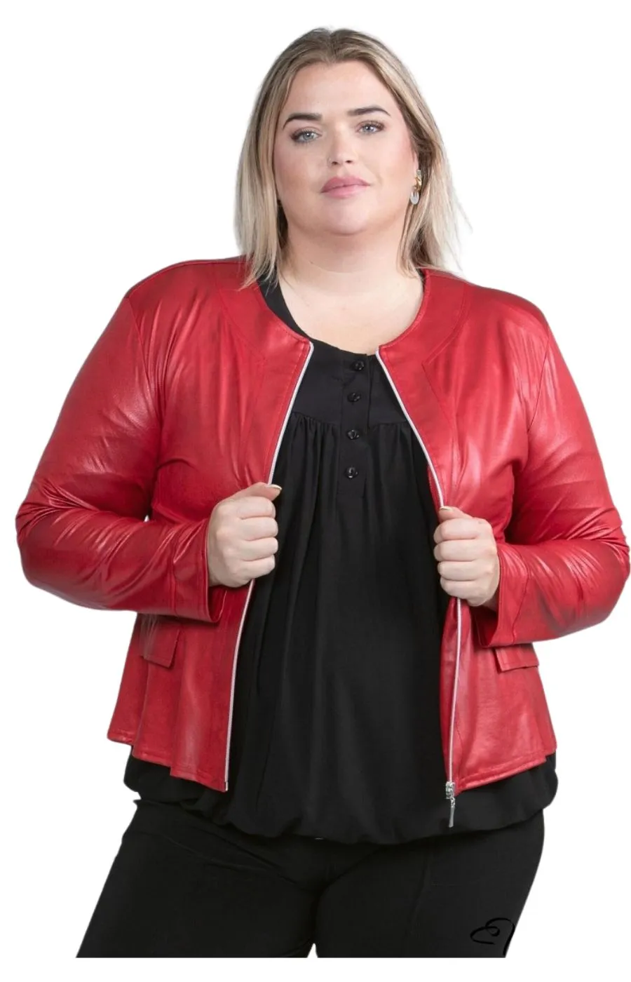 Magna Leather Look Jacket in Red