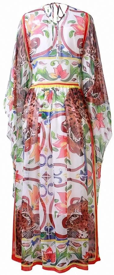 'Majolica' Print Chiffon Maxi Dress