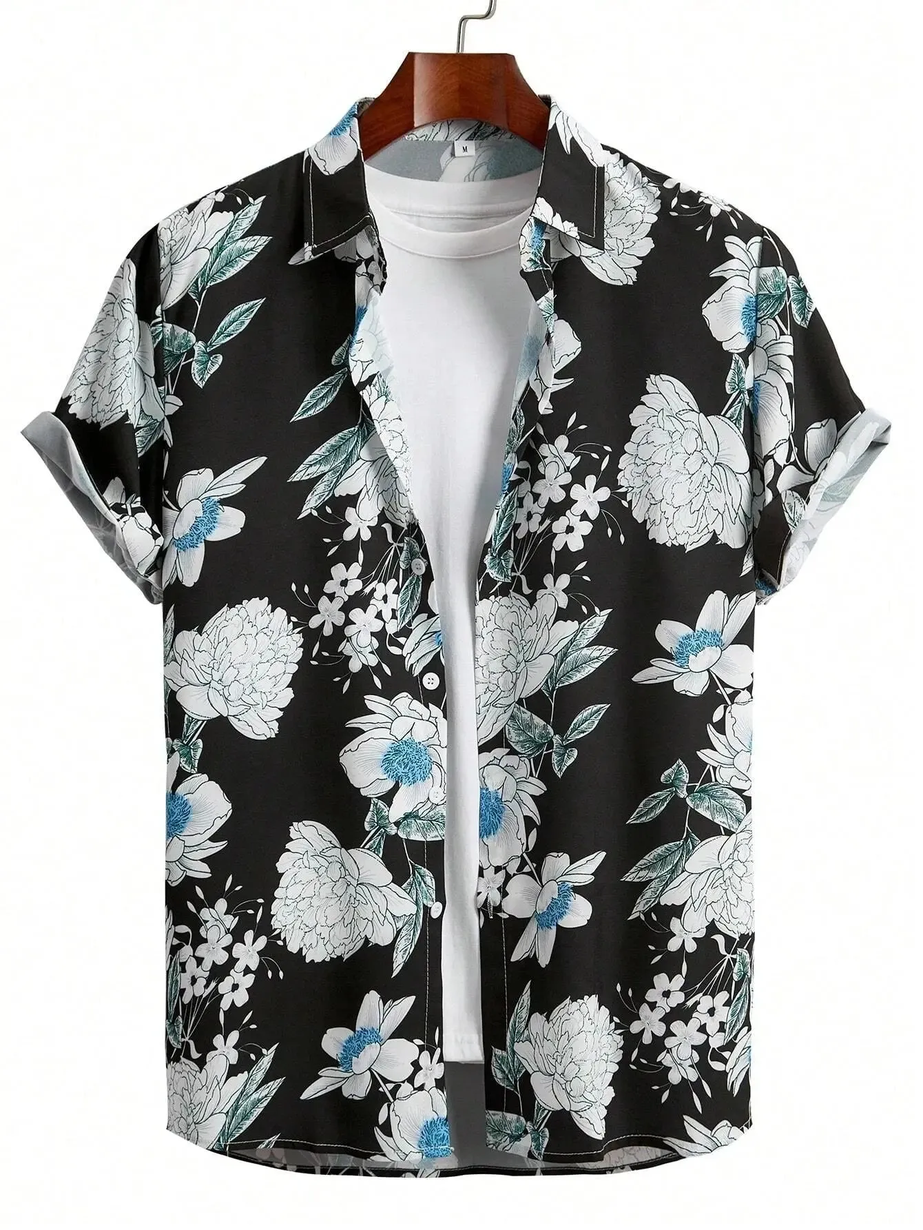 Men's And Women's Botanical Flower Personalized Printed Shirt Tops Short Sleeve Shirts Casual Button Short Sleeve Tops