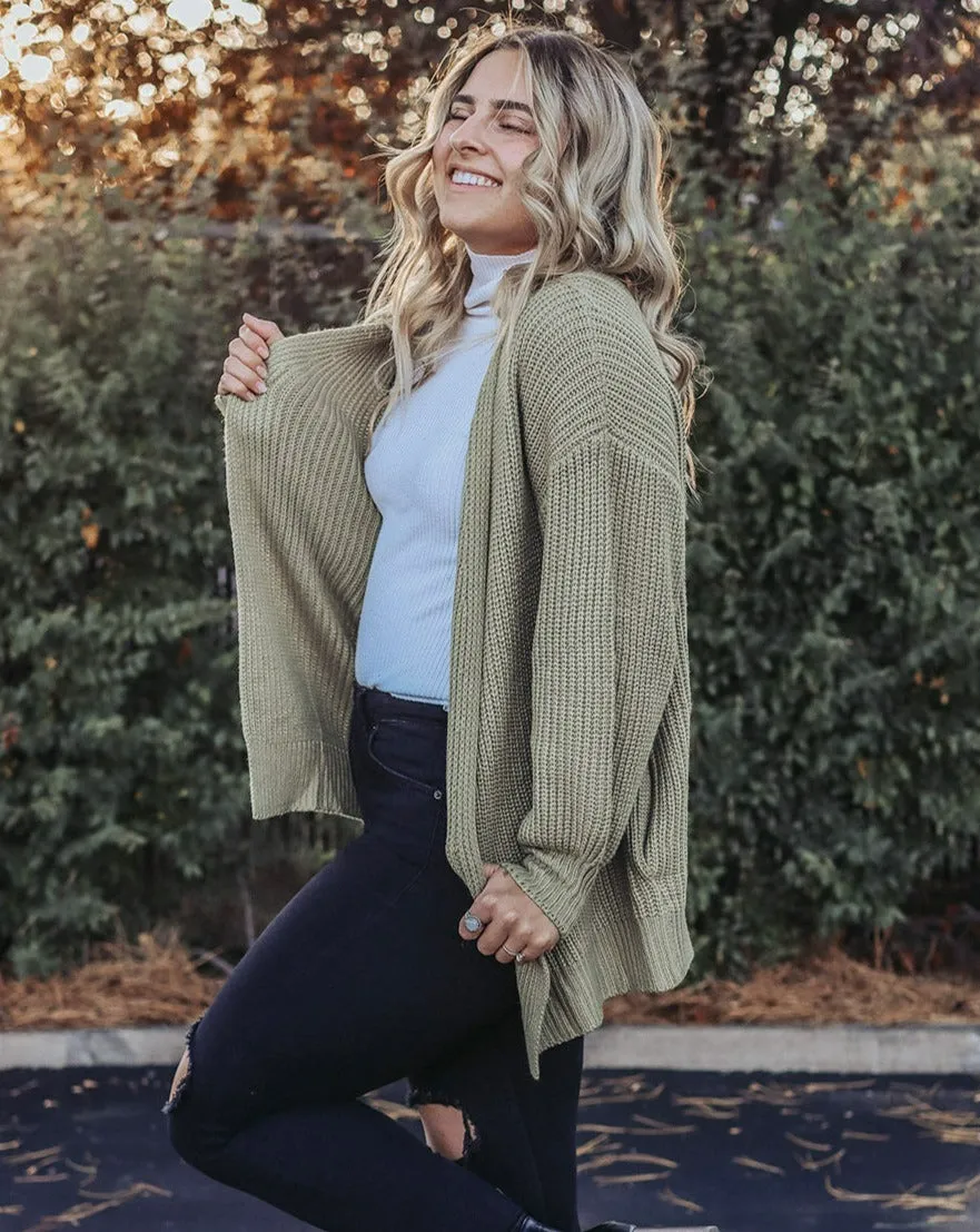 MEROKEETY Lantern Sleeve Oversized Chunky Cardigan