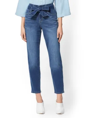 Mid-Rise Paperbag-Waist Slim Leg Jeans - Indigo