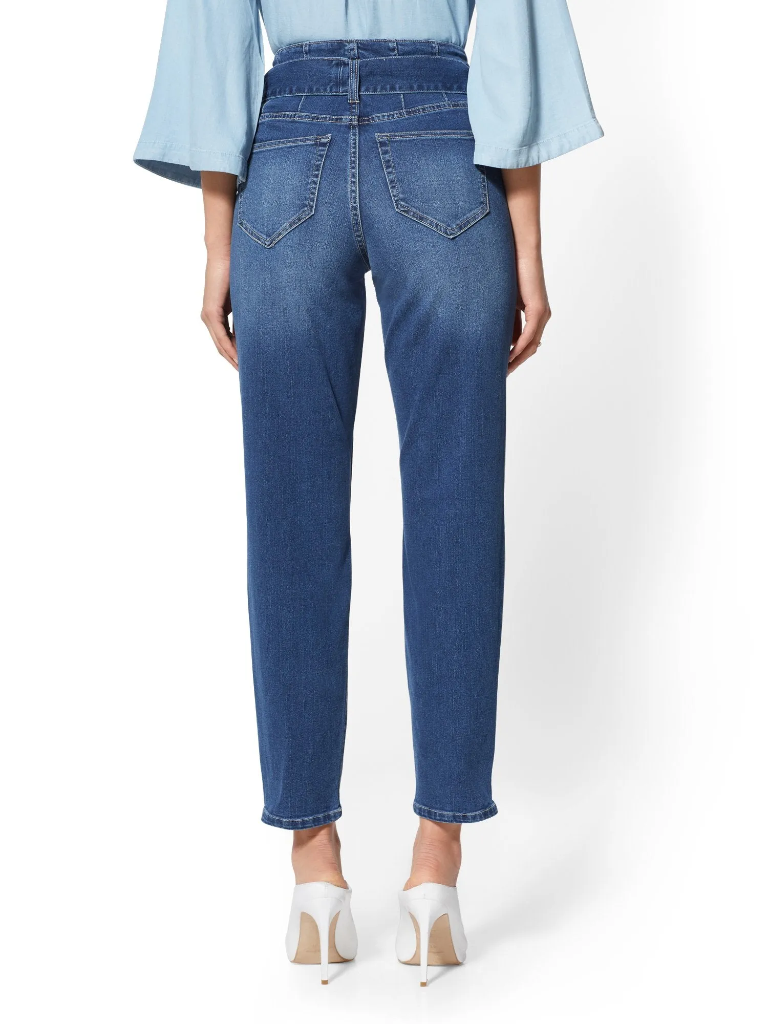 Mid-Rise Paperbag-Waist Slim Leg Jeans - Indigo