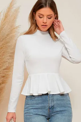 Mock Neck Solid Peplum Top