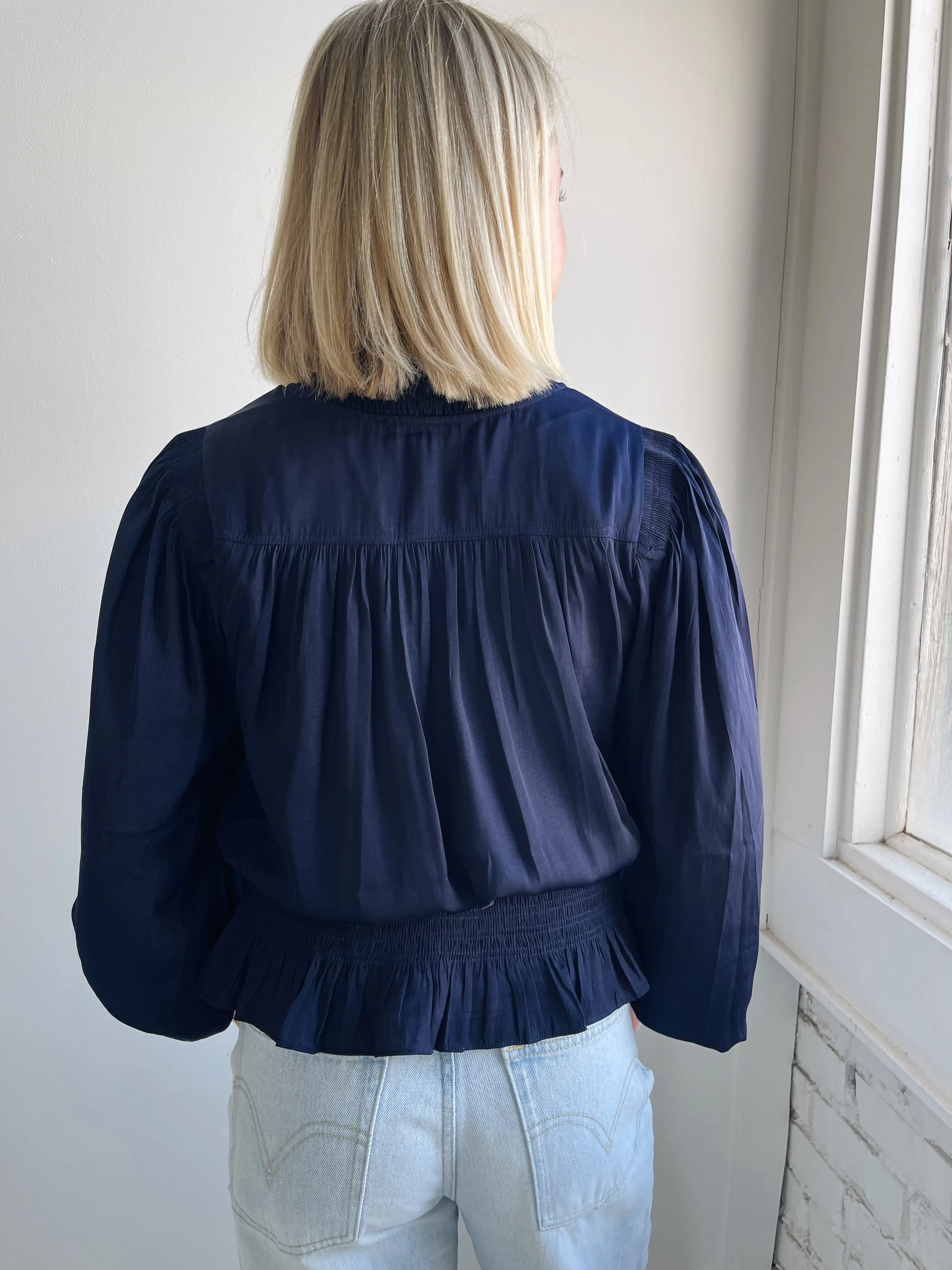 Navy Peplum Blouse