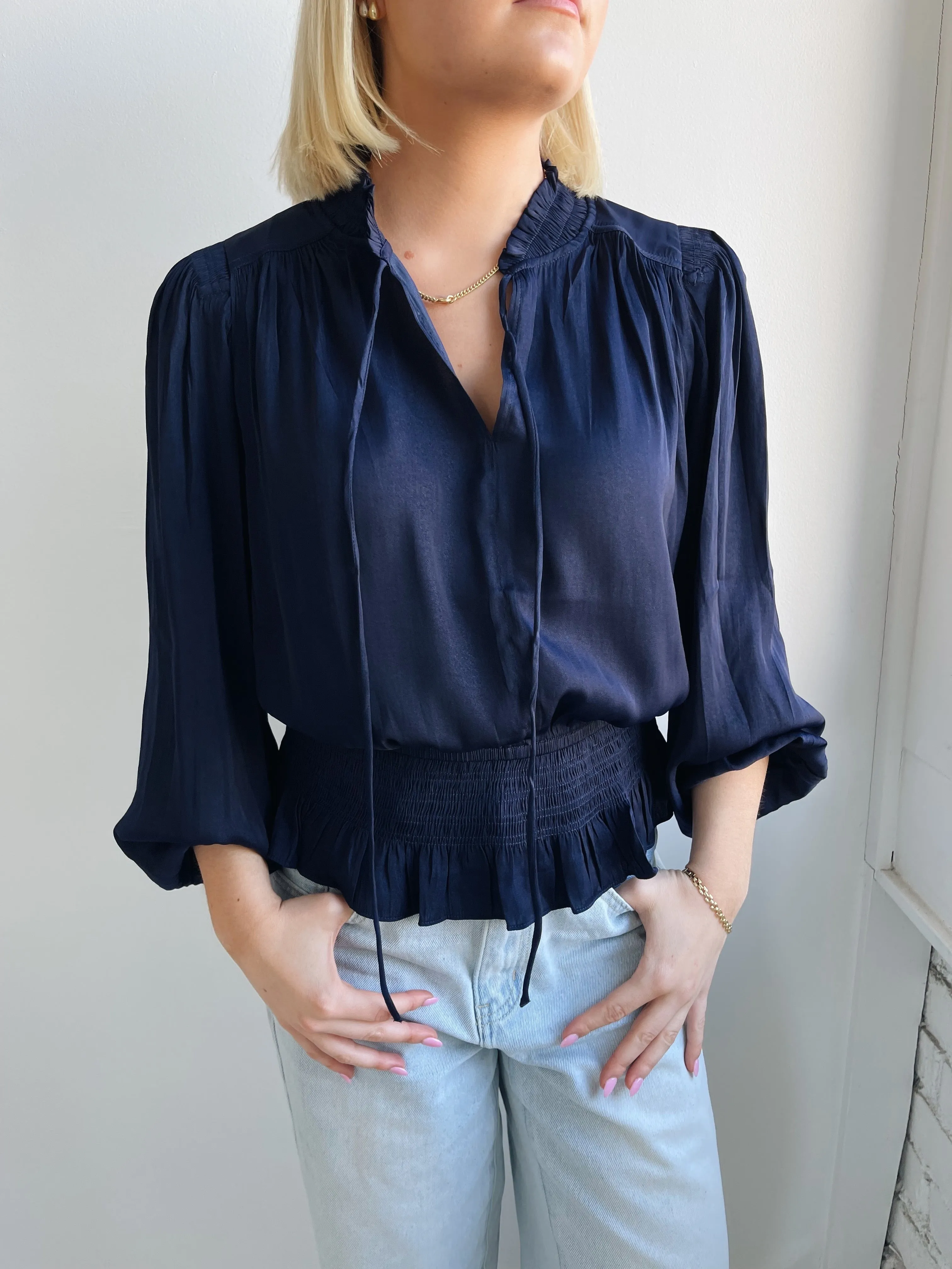 Navy Peplum Blouse