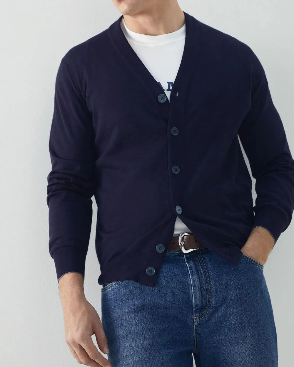 Navy Wool Blend Lightweight Cardigan