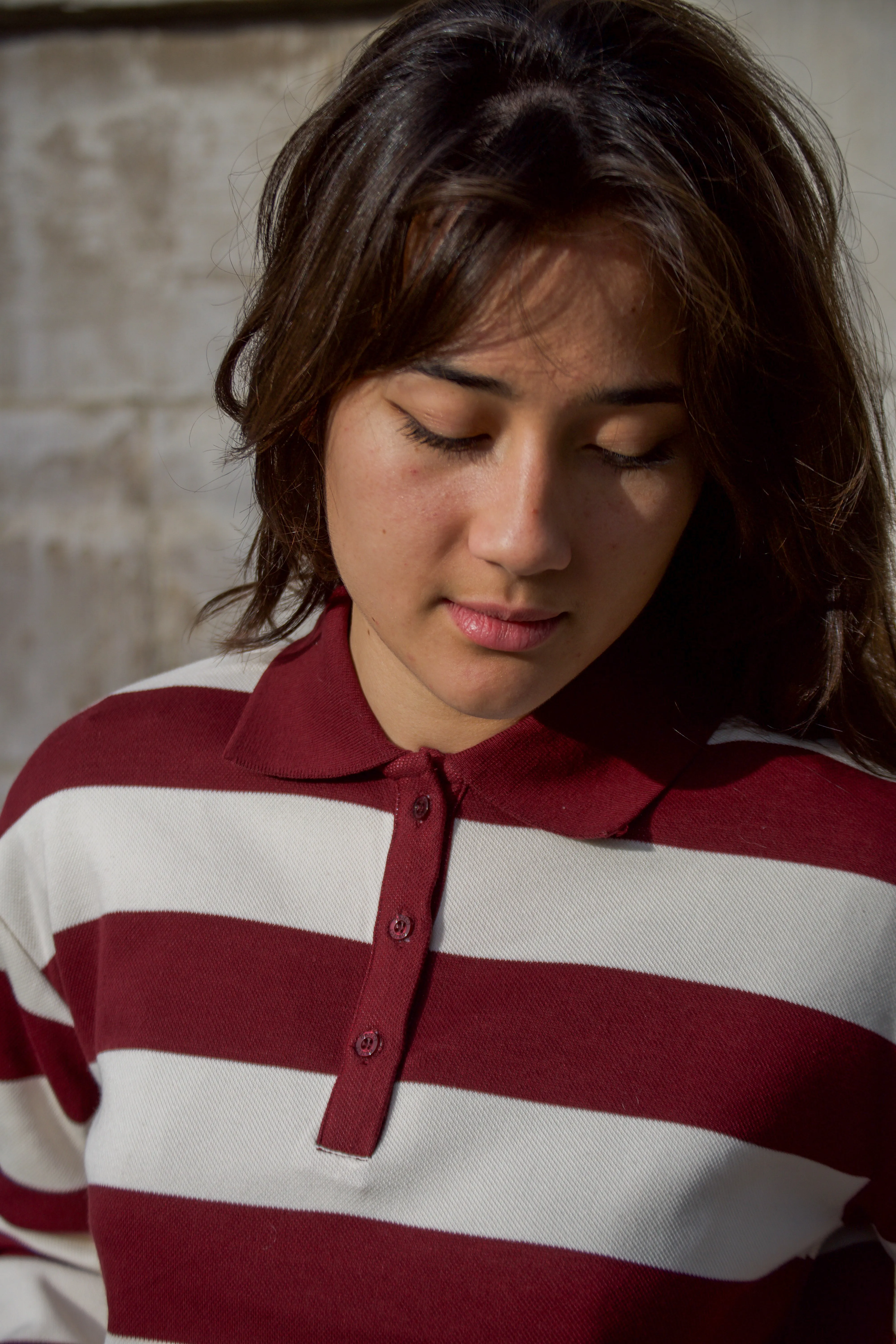 Object Millie Long Sleeve Cabernet Stripe Polo