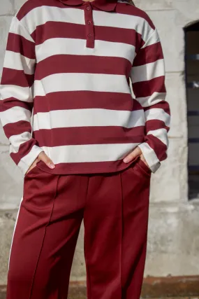 Object Millie Long Sleeve Cabernet Stripe Polo