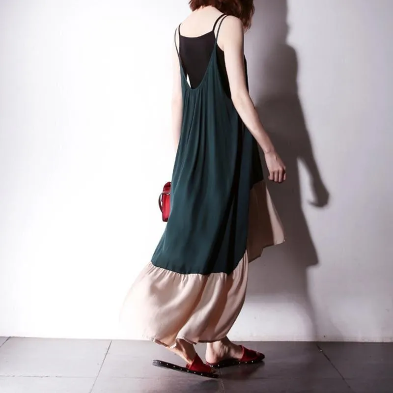 Off Shoulder Suspender Asymmetry Maxi Dress