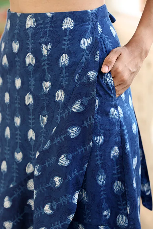 Okhai "Deepwater" Handblock Printed Pure Cotton Wrap Skirt