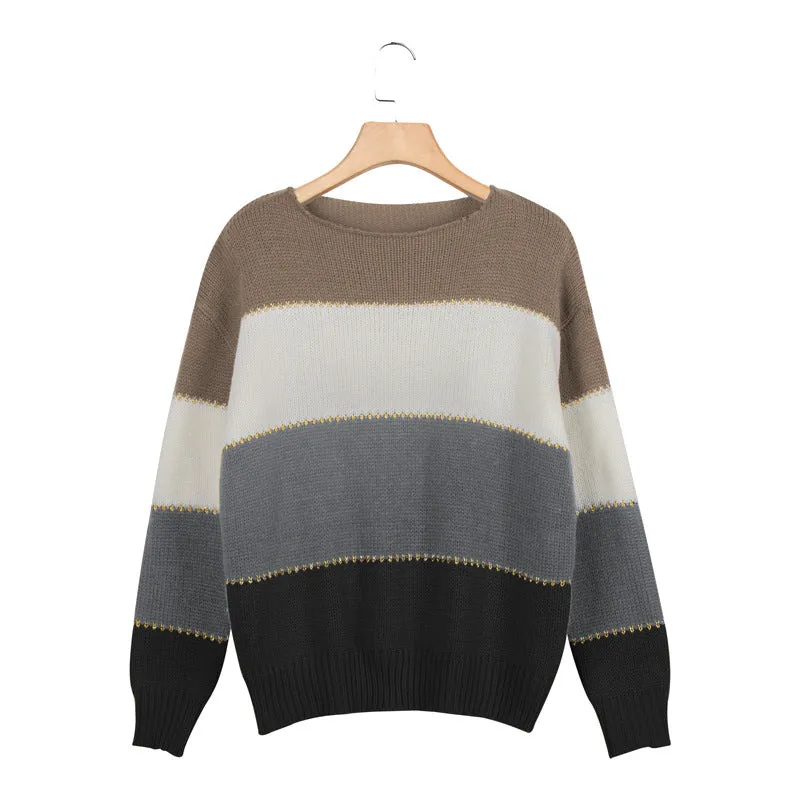 Oversized Comfy Cute Striped Fall Pullover Sweaters For women