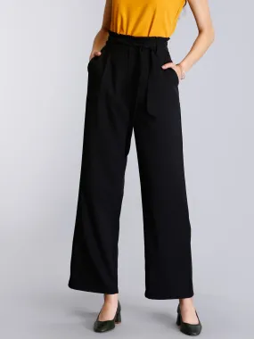 Paperbag Waist Tie Up Pants - Black