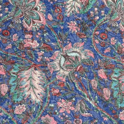 Pink & Blue Floral Print Jersey Burnout - SKU 7587A #S160A