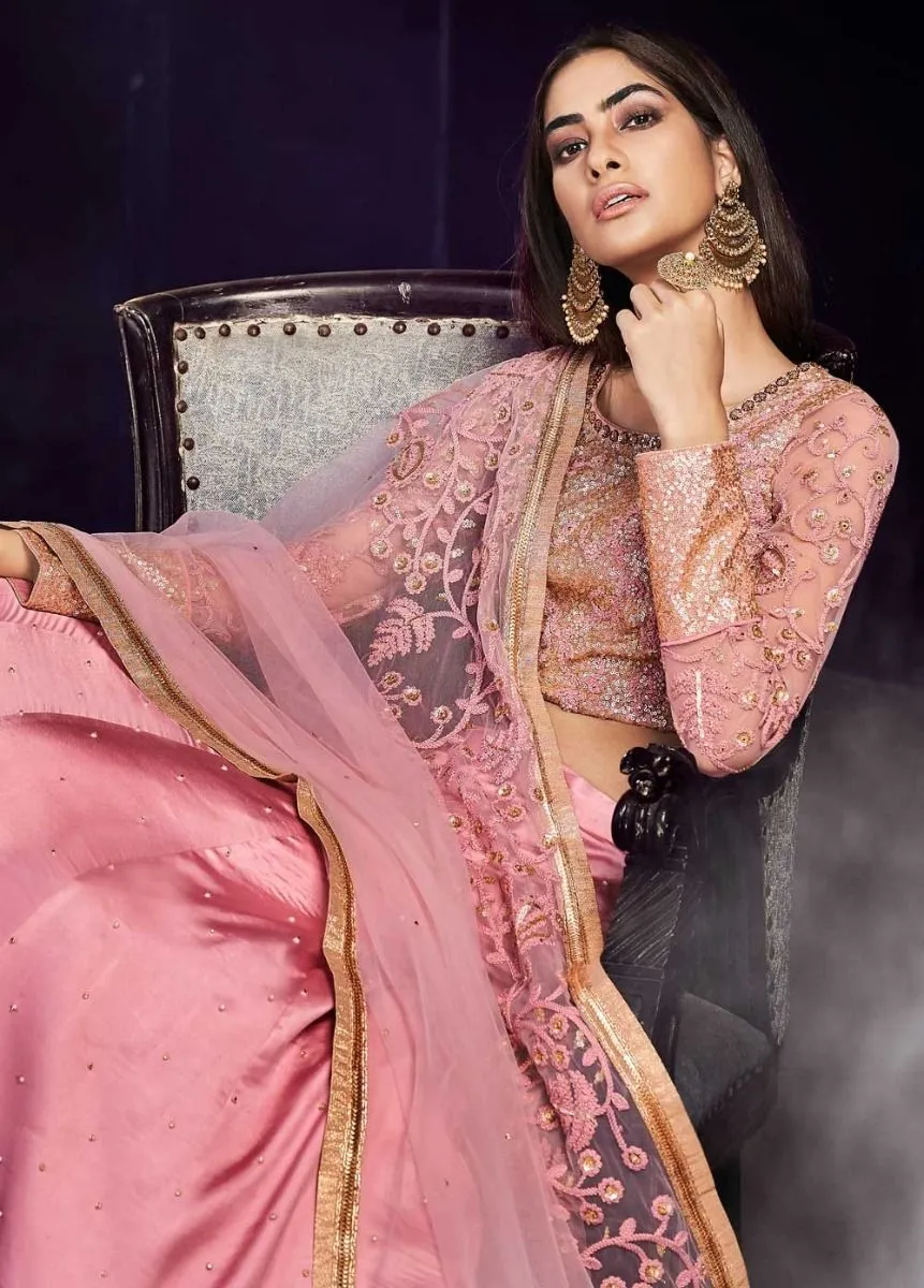 Pink Designer Embroidered Lehenga Style Suit