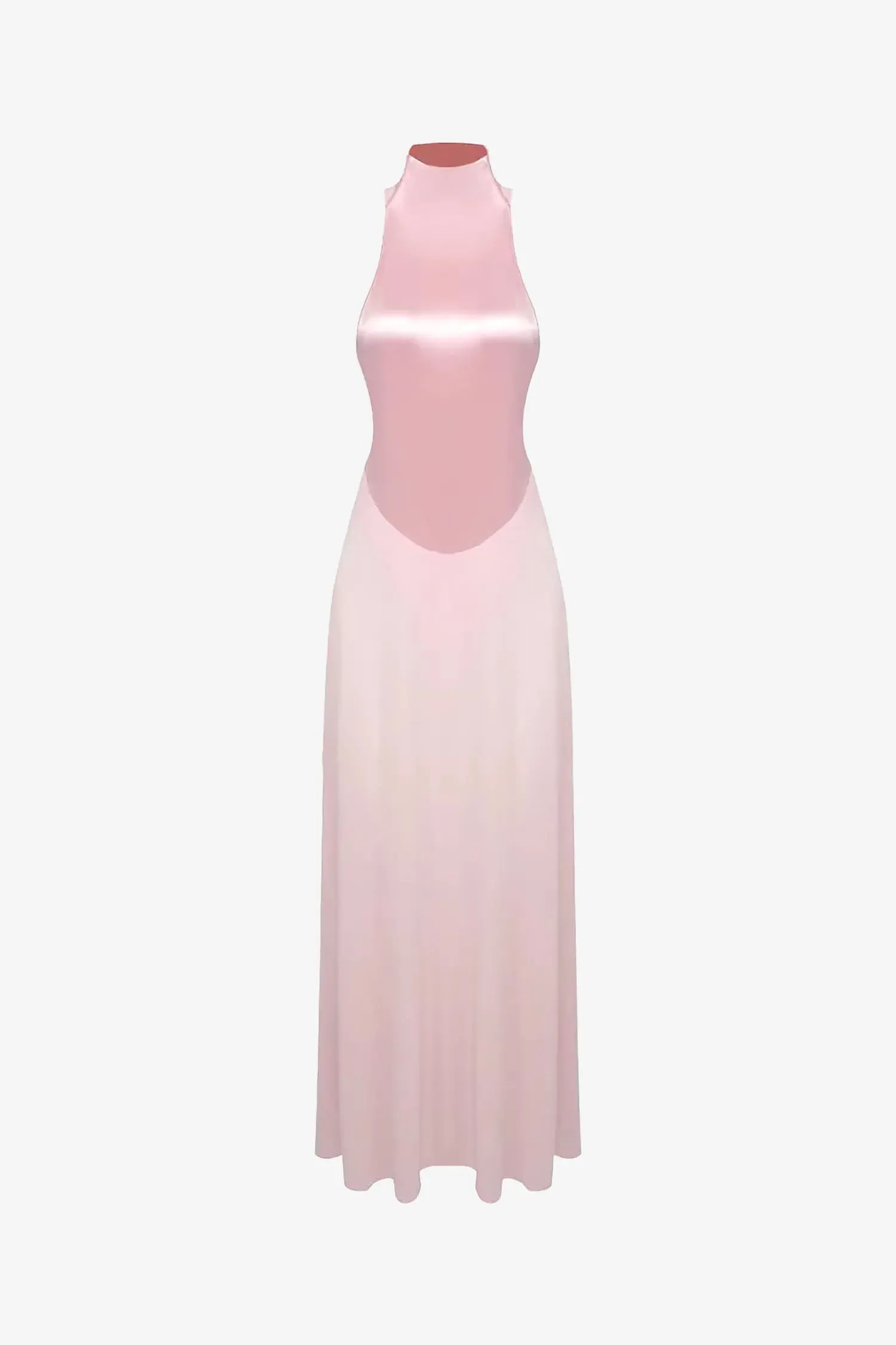 Pink High Neck Bodysuit Maxi Dress