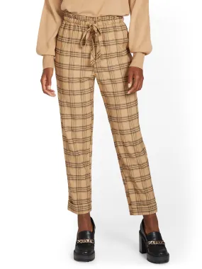 Plaid Paperbag-Waist Straight-Leg Ankle Pant