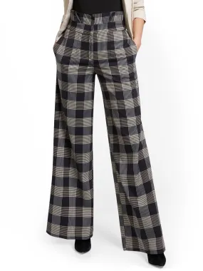 Plaid Paperbag-Waist Wide-Leg Pant