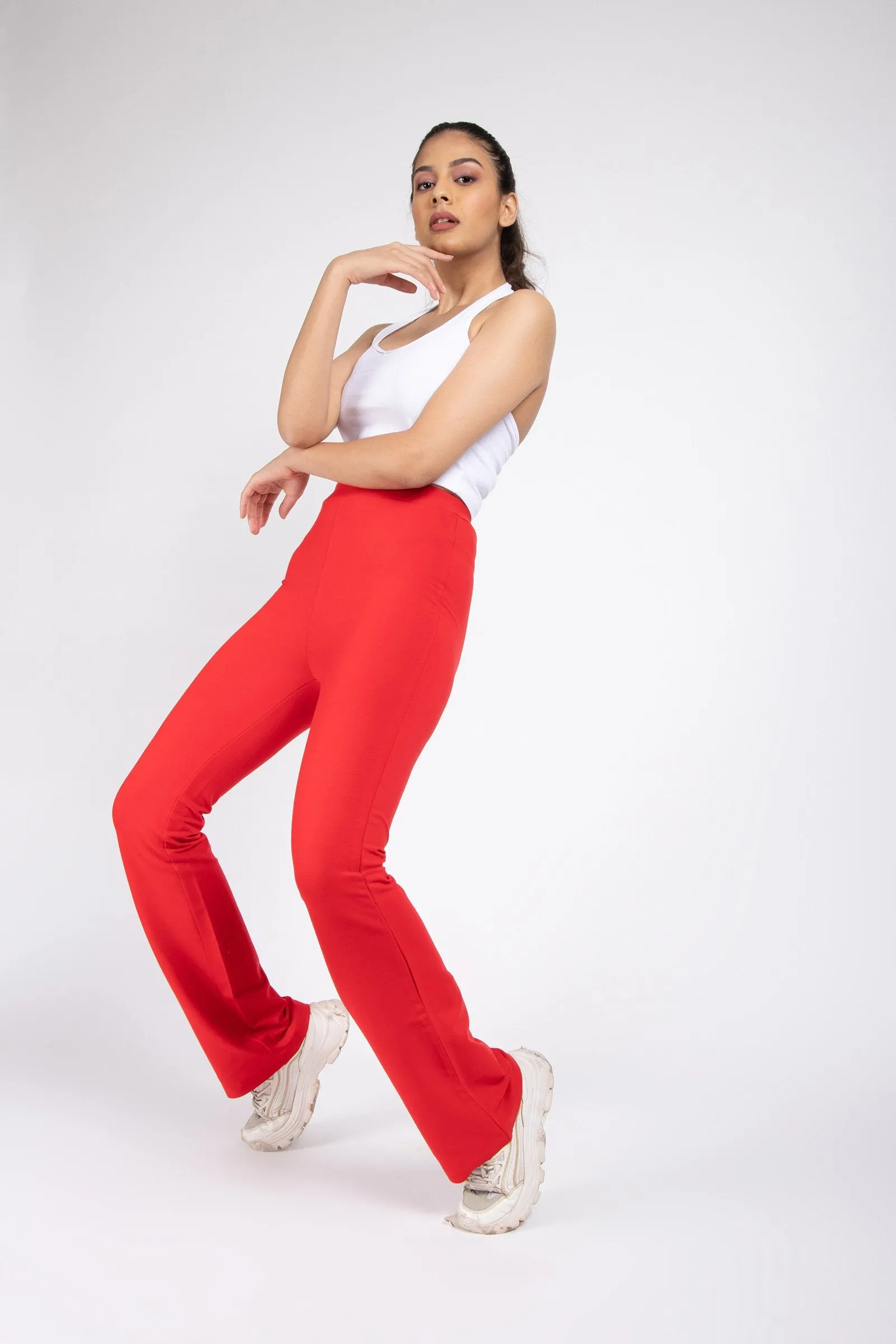 Red Flared Up Pants