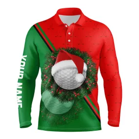 Red Green Santa Golf Ball Christmas Golf Mens Polo Shirt Custom Men Golf Tops Xmas Golf Gifts