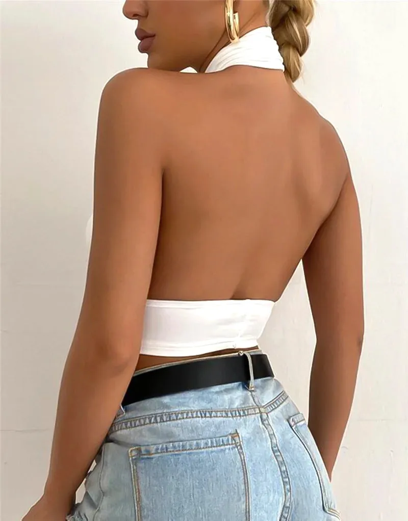 SHP White Cross Halter Neck tops