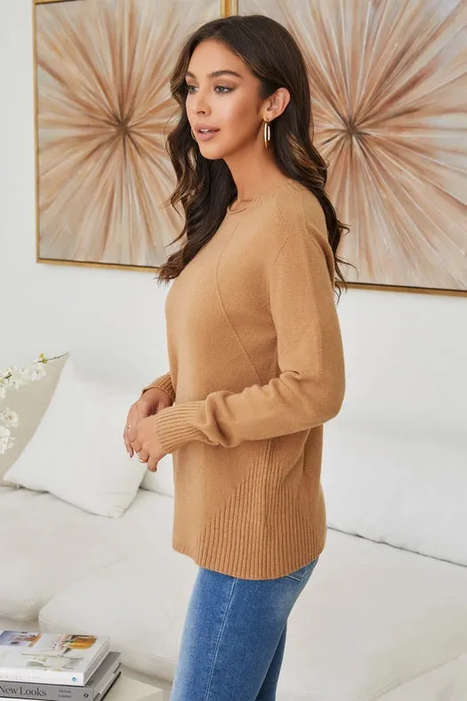 Slit Neck Sweater CAMEL