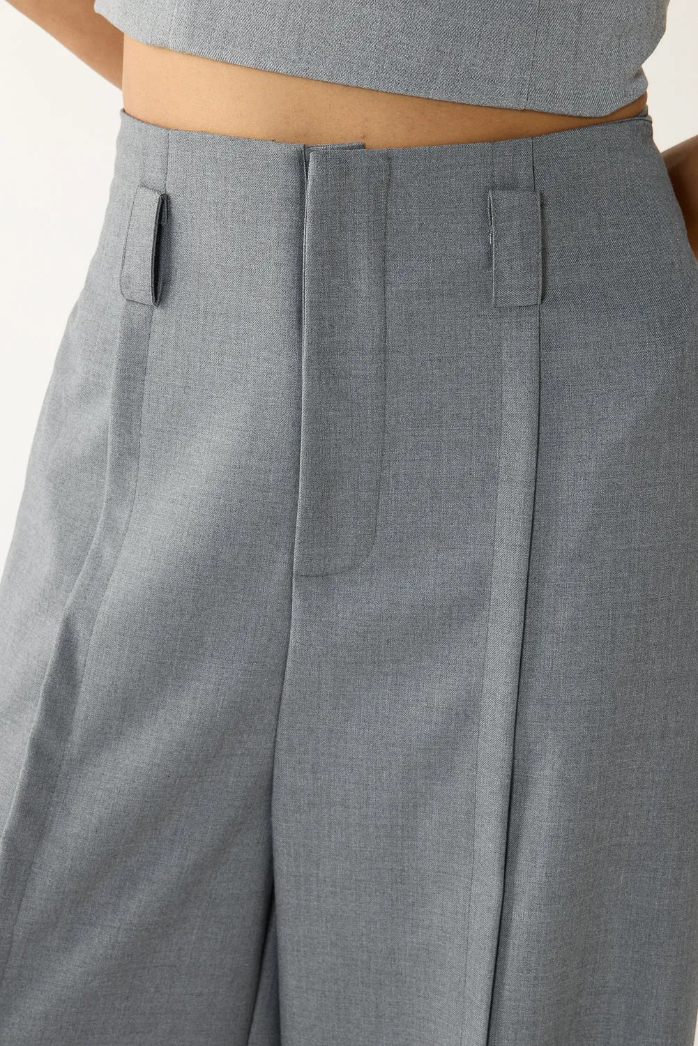 Slubbed Grey Front Slited Korean Pants