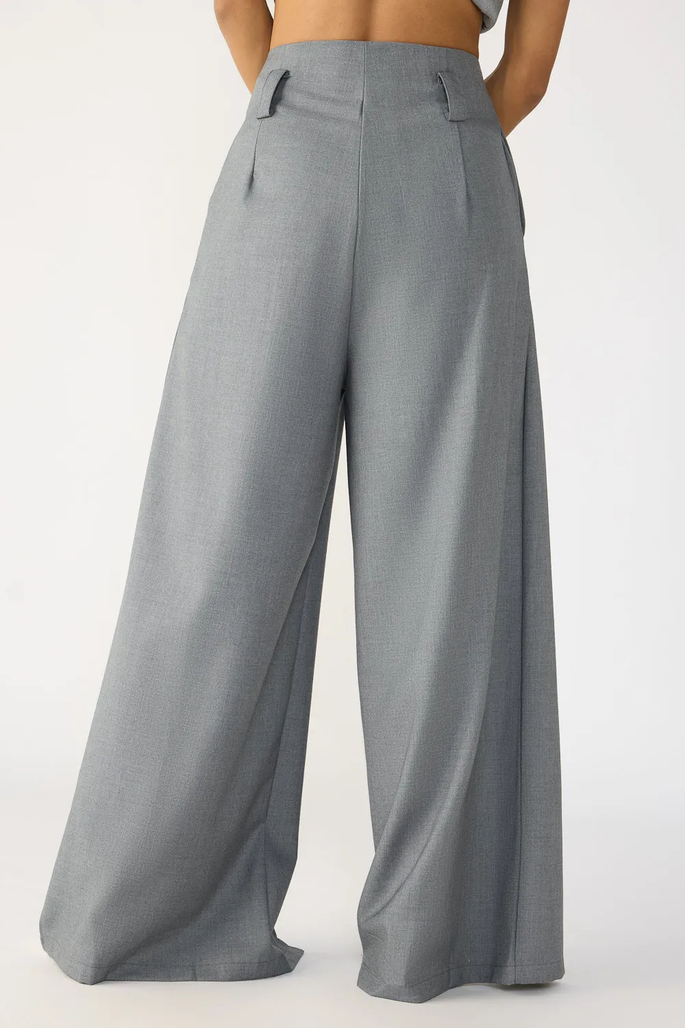 Slubbed Grey Front Slited Korean Pants