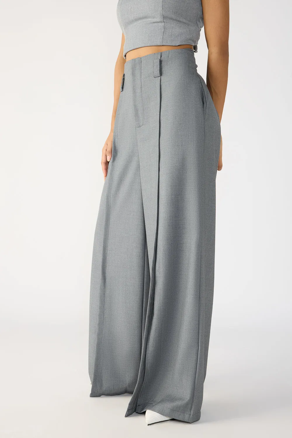 Slubbed Grey Front Slited Korean Pants