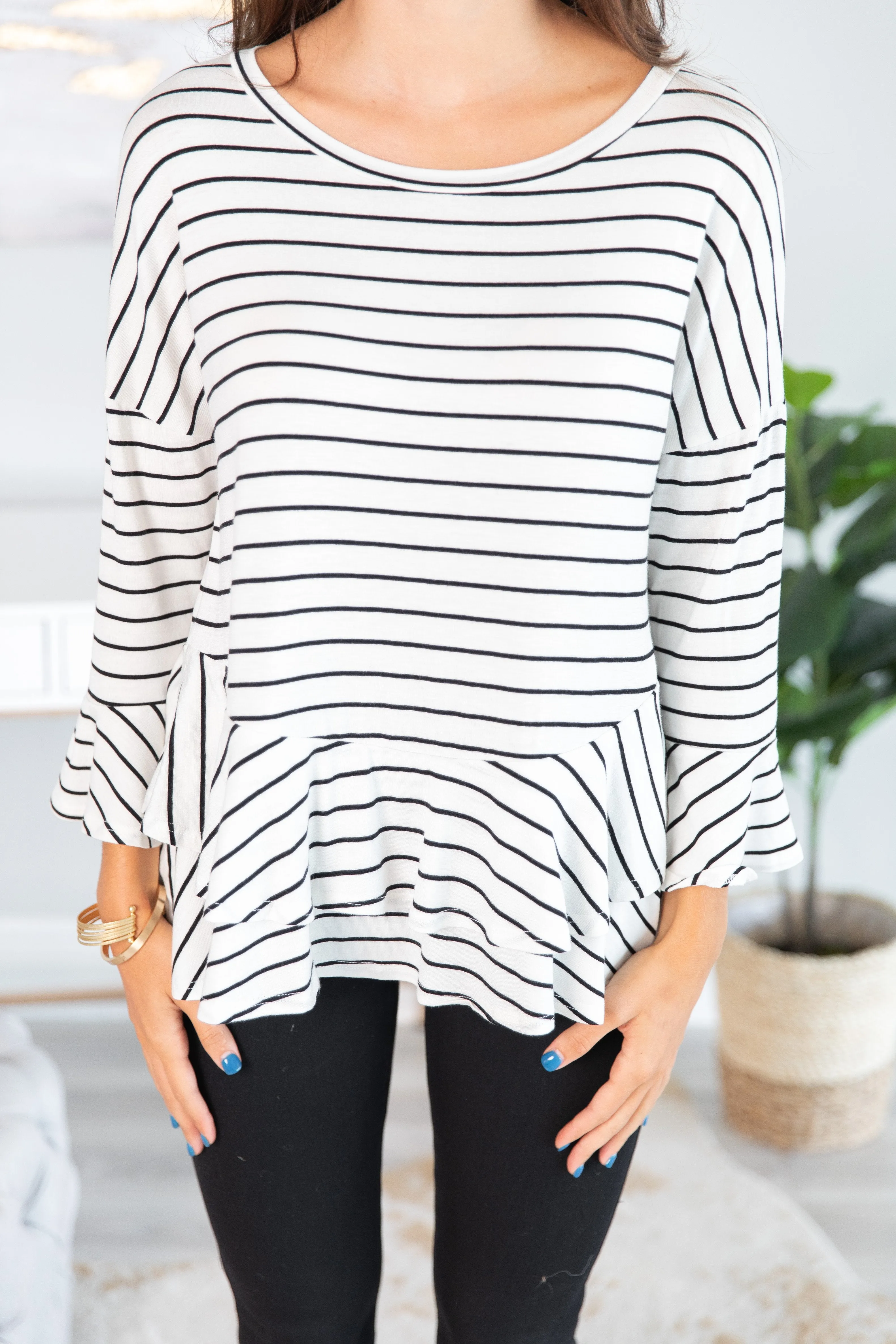 Steady As She Goes White-Black Striped Top