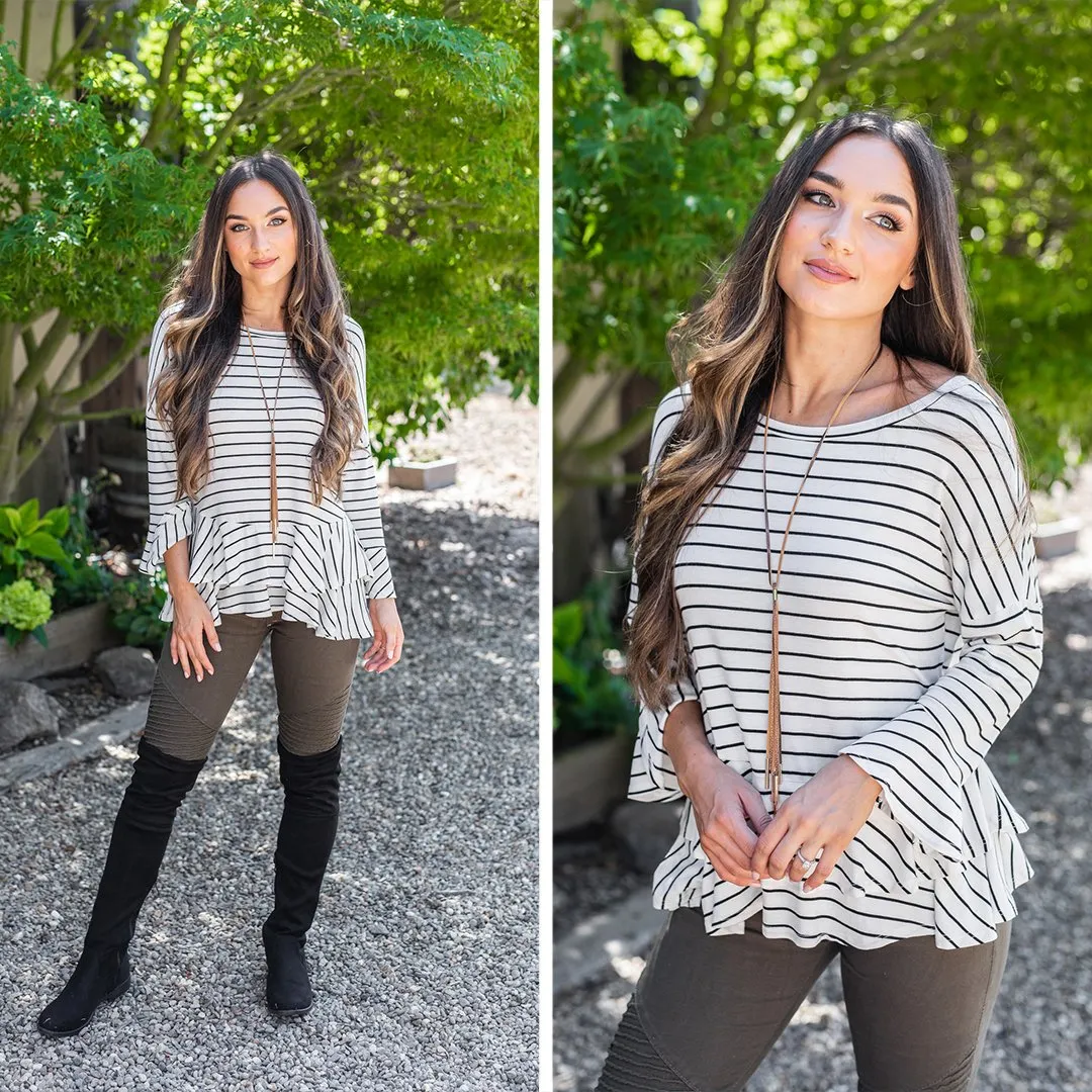 Steady As She Goes White-Black Striped Top