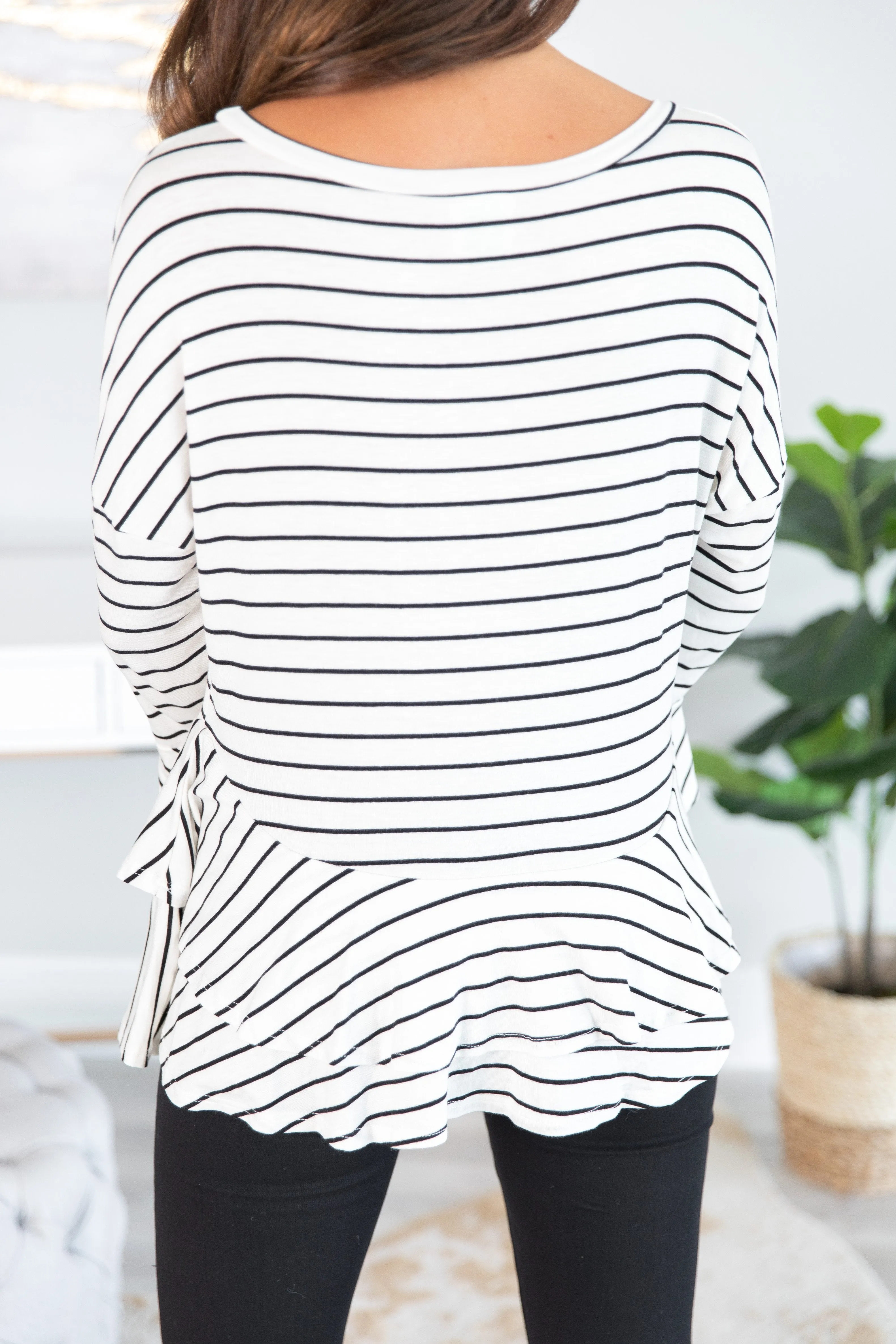 Steady As She Goes White-Black Striped Top